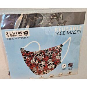 Primeware Mask Roses Skull Design Adult 2 pack 2 layers 100 % Polyester Washable